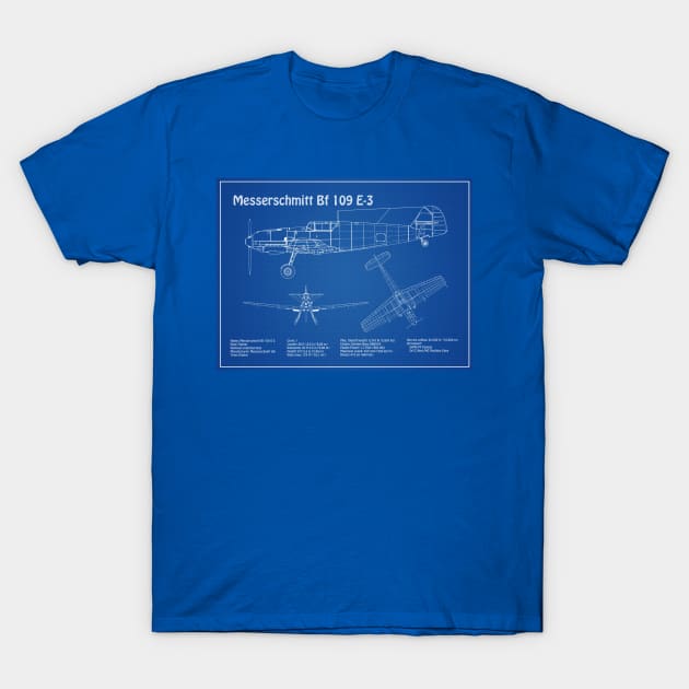 Messerschmitt Bf 109 E-3 - Airplane Blueprint - AD T-Shirt by SPJE Illustration Photography